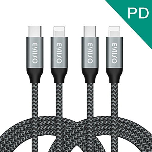 USB Type C PD to Lightning Fast Charging Cable, EVIISO 2M USB C Power Delivery to Lightning Quick Data Sync Charger Cord for iPhone X/8/8 Plus Connect to MacBook and other USB C Devices (2 Pack)