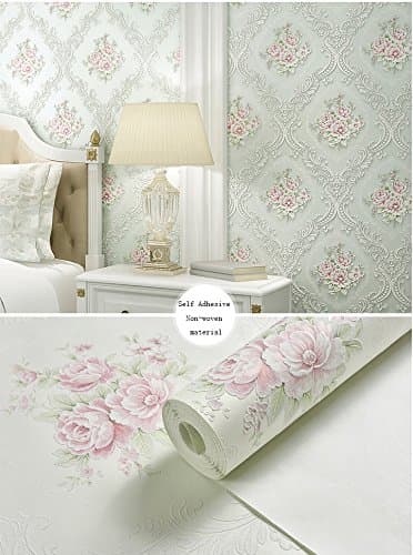 Non-woven Textured Damask Pattern Peel and Stick Wallpaper Modern Floral Decorative Contact Paper Adhesive Film Wall Decal Mural 53 x 300 cm