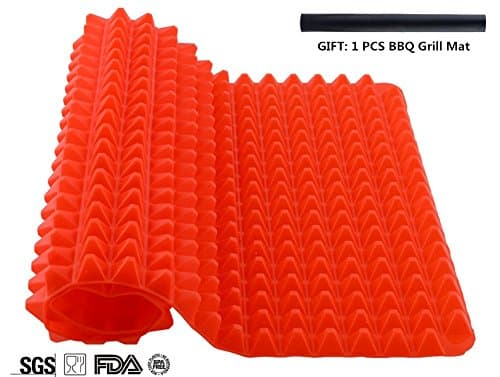 Silicone Baking Mat Red, Pyramid Pan Silicone Oven Mat Non Stick Cooking Mat 1PCS 15.9"x 11.4" and 1PCS BBQ Grill Mat for Gift! (RED)