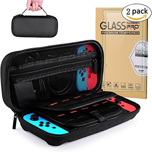 Nintendo Switch Case with 2 Pack H9 Nitendo Switch Screen Protector &amp; 20 Game Cartridges, High-capacity Carrying Case, Hard Shell Travel Carrying Case for Console &amp; Accessories, Black
