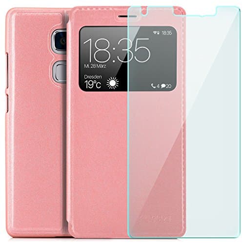 Zanasta Designs Huawei Mate S (CRR-L09) Case + Screen Protector Flip Cover Phone Wallet/View Flip Case with Window High Quality Premium [Slim Profile] Pink