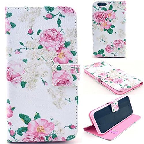 Richera Flip Leather Wallet Case for iPhone 6 6S,Book Case for iPhone 6,Creative Rose Design Folding Magnetic Pu Leather Flip Case with Stand for iPhone 6 6S 4.7 inch + Screen Protector