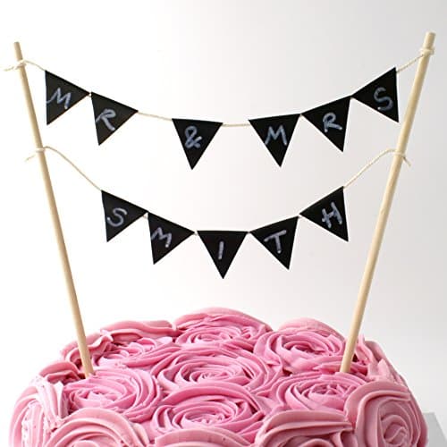 Cake topper double row bunting build-it-yourself kit. Personalised cake topper with free chalk pen - 24 triangular vinyl chalkboard flags