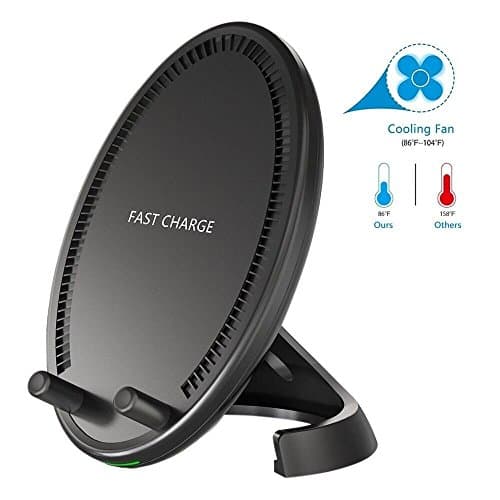 Fast Wireless Charger, Qi-Certified Wireless Charging Stand [2 Coils],Wireless Charging Pad with Cooling Fan,Fast Charging Mode for Samsung Galaxy S8/S8 Plus/S7/S7 Edge/S6 Edge Plus/Note 8/Note 5, Standard Charging Mode for iPhone 8/8 Plus/iPhone X, All QI-Enabled Devices - Black