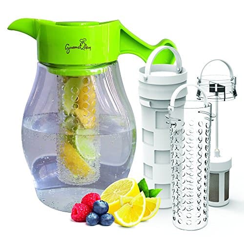 Fruit & Tea Infusion Flavor Pitcher - FREE Infuser Recipe Ebook - Water & tea infuser jug includes 3 infusers for fruit, tea and ice to enhance the flavor of water - Perfect for detox & weight loss