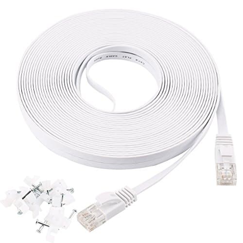 Cat 6 Ethernet Cable 30M Flat White with 20 cable clips,Jadaol® Network Cable Cat6 Flat Ethernet Patch Cable,Internet Cable with Rj45 Connectors-100 Feet White