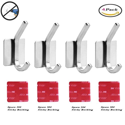 Pack of 4 Self Adhesive Hooks LMYTech Storage Hook Up Wall Mount Hook Waterproof 304 Stainless Upper and lower Hook Design Spare 3M Sticky Backing Kitchen Bathroom Living Room Storage Best Choice