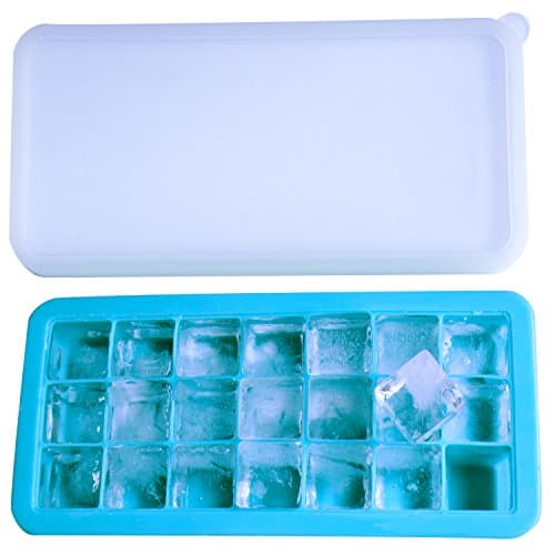 Silicone Ice Cube Trays with Lids, BPA Free, 21 Cube Easy Release Ice Cubes Molds for Cocktail, Whiskey, Coffee, Fruit Juice, by Camkey (Blue)