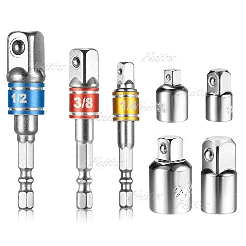 Feifox Socket Adapter Set Converter Set And Reducer Set (4 Pieces) + Power Extension Bit Set for Drill 1/4", 3/8", 1/2" Power Extension Bit Set (3 Pieces colour)