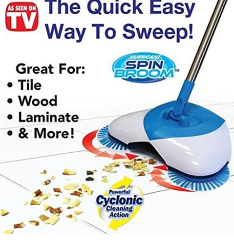 360 Swivel Rotating Handle Automatic Hand Push Broom，Cordless Stick Vacuum Manual Triple Brush Rotary Floor Spinbrush Reusable Cleaning Dust Pan Pad