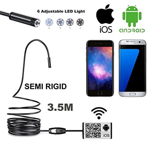 Firstwish Wifi Endoscope Inspection Camera OTG Megapixels Camera Pipe USB Borescope Waterproof Snake Camera For Smartphone Android IOS 6 LEDS (3.5M-semi)