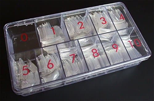 RM Beautynails 500 Cut Out Tips Size 1-10 Clear Transparent Sotierbox with Short Adhesive Surface Nail Design