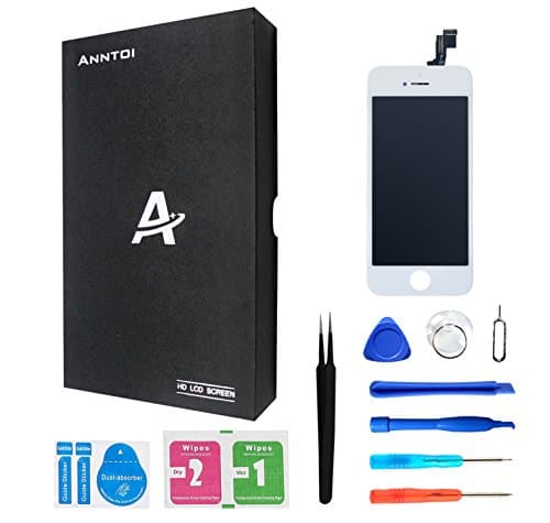 Anntoi LCD Touch Screen Digitizer Frame Assembly Full Set LCD Touch Screen Replacement for iPhone 5S ( White ), Digitizer Glass Lens Assembly Repair Replacement for iPhone 5S with Delicate and Repaired Tools