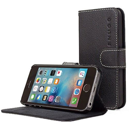 Snugg iPhone 5 / 5s Case, Black Leather iPhone 5/5s Flip Case Premium Wallet Phone Cover with Card Slots for Apple iPhone 5 / 5s