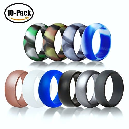 Silicone Wedding Ring - Durable Comfortable Antibacterial Rubber Rings - 10 Pack (9, MEN)
