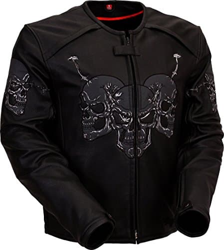 Mens Black Leather Racing Skull Jacket