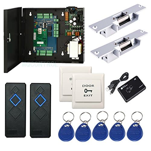 2 Doors TCP/IP Network Access Control Board Panel Kit Electric Strike NO Lock Enroll RFID USB Reader AC230V Metal Power Box RFID Reader RFID Keychains/Cards