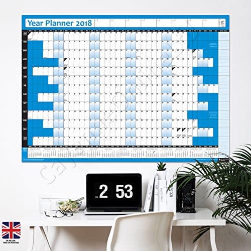 2021 Yearly Annual Office Home Wall Planner Calendar Chart - Includes UK & Ireland Bank Holidays and 2022 Foot Note Calender Blue M 35x49cm