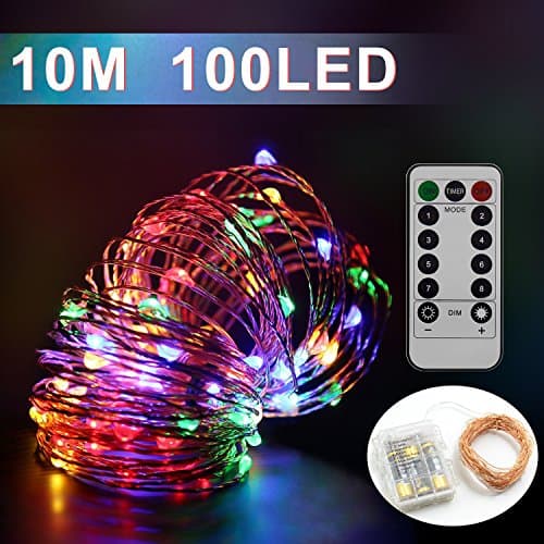 LED String Lights 10M 100 LED Dimmable Starry Rope Lights with Remote Control Waterproof, Copper Wire Fairy Lights for Bedroom, Patio, Garden, Yard, Wedding, Parties, Christmas, Halloween (Multicolor)