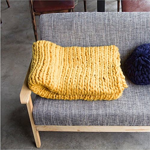 Handmade Chunky Wool Knit Throw Sofa Blanket Hand-woven Thick Wool Bulky Blanket Home Decor Gift (Ginger, 60 x 60cm)