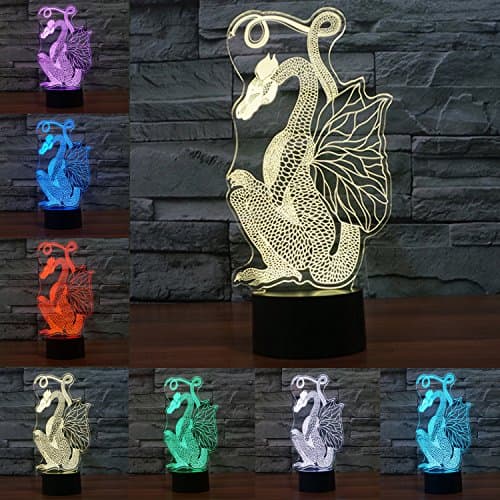 Emontek 3D LED Night Lamp,Colorful Dragon Shape Magical 3D Illusion Lamp,Kids Room Home Decoration Best Gift,Touch Control Light 7 Colors Change USB Powered Desk Lamps (Dragon)