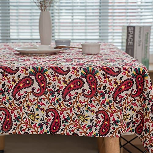 YUTIANHOME Tablecloth Rectangular Cotton Linen Dining Table/Picnic Cloth, Yunnan Ethnic Chilli Prints,55 x 55 inches