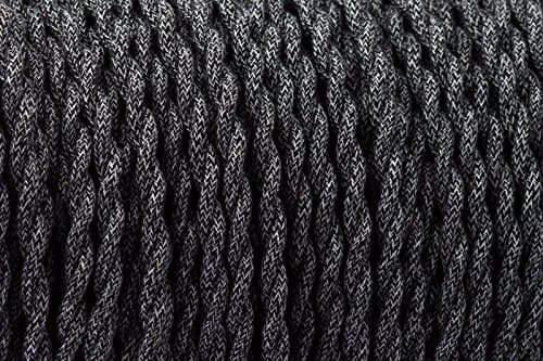 Twisted Silk Braided Vintage Fabric Coloured Lighting Cable Flex 2 core 0.75mm (Black &amp; White)