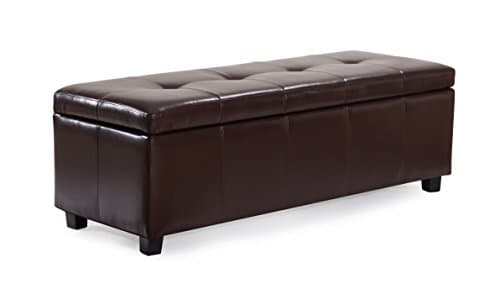 JOYVEN Modern Tufted PU Leather Storage Ottoman Bench, Brown