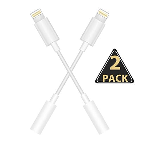 [2 Pack] Headphone Adapter to 3.5mm earbuds Jack Adapter Earphone for iPhone 7 and 7 Plus Lightning Connection Converter - White