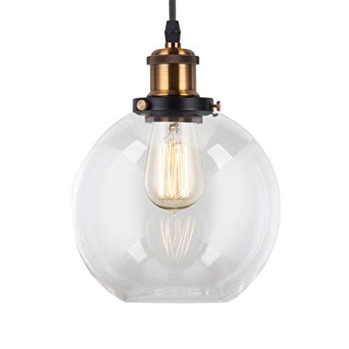 LightingPro Industrial Globe Pendant Lighting with 8" Hand Blown Clear Glass Shape, Modern Mini Glass Pendant Light Fixture for Kitchen Island Loft Farmhouse Bar Dining Room Foyer Bedroom