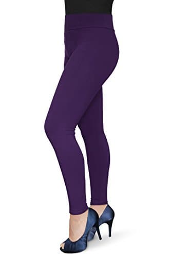 Women's Solid Ultra Soft and Stretchy Full Length Basic Leggings Pants (M - L, Purple-Yoga Waist)