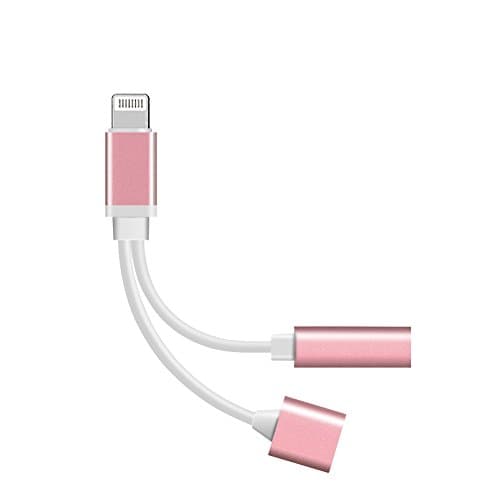 2 in 1 Lightning to 3.5mm Audio Adapter Lightning Charger Aux Headphone Jack Adapter for iphone 7 / 7 plus [No Music Control](Rose Gold)