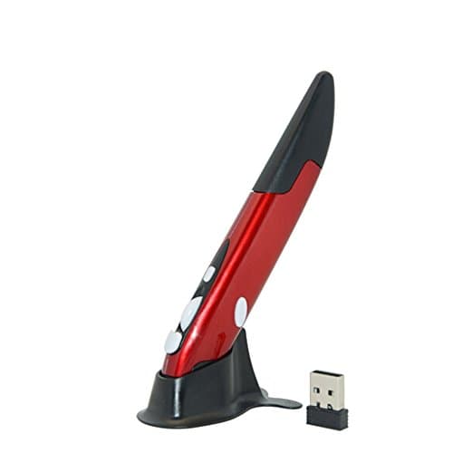 Wireless Pen Mouse 2.4G Wireless Adjustable 800/1200/1600DPI USB Optical Pen Mouse with Pen Stand for PC Computer Desktop Notebook Laptop by TorDen (Red)