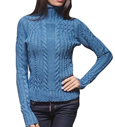 security Women's Turtleneck Cable Knit Long-Sleeved Pullover Sweater