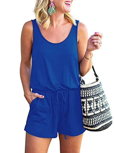 QEESMEI Women's Jumpsuits Rompers V Neck Spaghetti Strap Drawstring Elastic Waisted Long Pants Jumpsuits