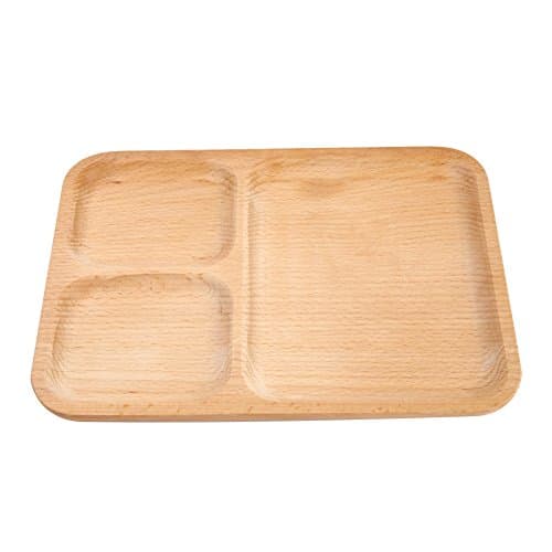 QIN Beech Wood Rectangular Party Compartment Dinner Plates Coffee Tea Serving Tray Fruit platters Wooden Tableware Environmentally Safe Without Spray Paint