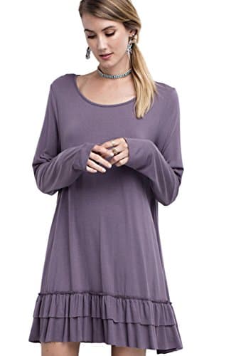 Women's Ruffle Hem Tunic Top Long Sleeve