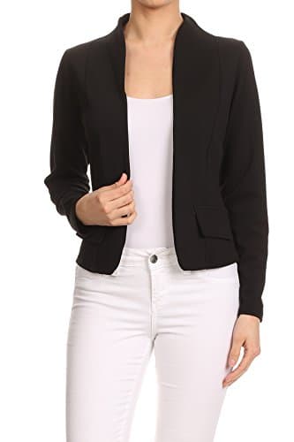 Womens Casual Business Slim Fit Solid Blazer Jackets (Medium, Black)