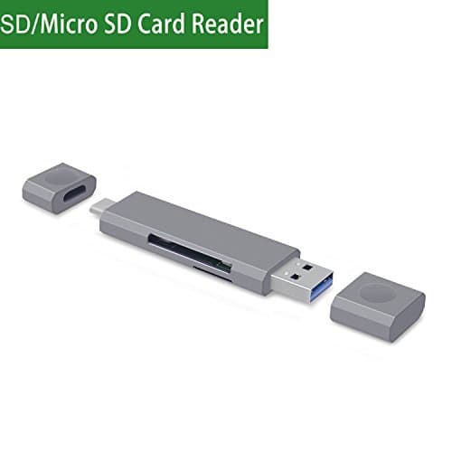 USB SD Card Reader, AllEASY USB-C/USB 3.0 2-in-1 Memory Card Reader Adapter Dual SD and Micro SD for Mac, Windows, 2017 MacBook Pro, Samsung Galaxy S9/S8 and More, Aluminum Case, Grey