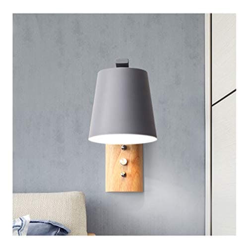 YHNUJMIK Macaron Wall Light Nordic Wall Sconce Solid Wood Corridor Restaurant Decorative Wall Lantern Bedroom Bedside Lamp Without Light Bulb(Candy Colors),Gray [Energy Class A]