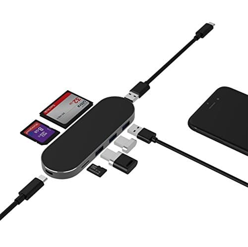 USB C Hub Card Reader 3 USB 3.0 Ports with Type C Charging Port 8-in-1 Portable 8 Ports TF/CF/Micro SD Data Converter for Macbook & Type C Laptops (Silver)