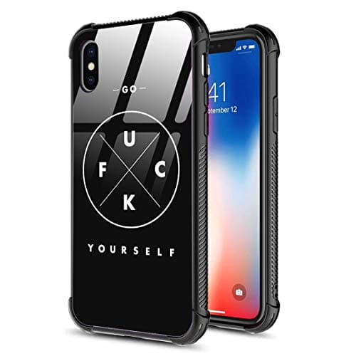 iPhone Xs Case/iPhone X Case,9H Tempered Glass Back Cover+Soft Silicone TPU Shock Absorption Bumper Protective Case Compatible for iPhone X/XS Go Fuck Yourself
