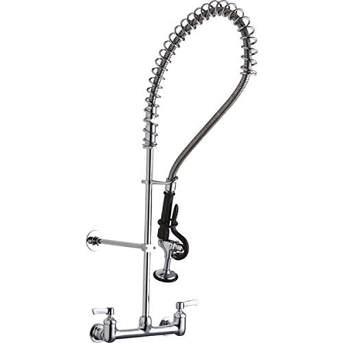 Elkay Solid Brass Wall Mount Commercial Kitchen Faucet with Stainless Steel Sprayer