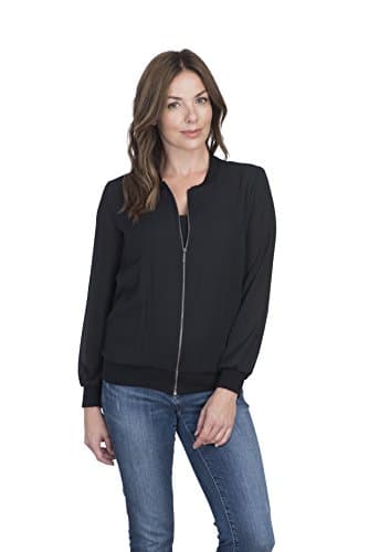 Como Vintage Women's Zipped Lightweight Bomber Jacket Top (Solid or Printed) (Extra Large, Black)