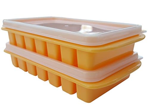 Mini Ice Trays with Lids, Shape Fits Water Bottles, Stackable Space Saving Size For Dorm Fridges &amp; Small RV Freezers - No Spills, No Odors by Polar Vortex (Orange)