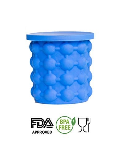Ice Cube Maker Genie - Revolutionary Space Saving Silicone Ice Bucket Trays Mold With Airtight Lid, Koozie for Chilling Beverages BPA Free