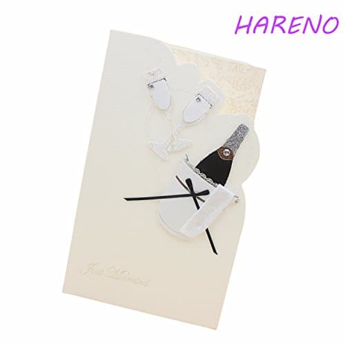 Wedding Invitations With Cute Goblet And Bottle Hand Making Light Champagne Wedding Color “Just Married” Wedding Card