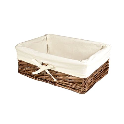 RURALITY Rectangular Wicker Storage Baskets Woven Basket with Thickness Lining for Home Decoration,Coffee Color,Small