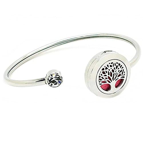 Efantina Aromatherapy Essential Oils Diffuser Bangle with Gift Box Mother's Day gift, 316L Stainless Steel Locket Bracelet Jewelry with 10 Color Refill Cotton Pads, Tree of life (Sliver tone)