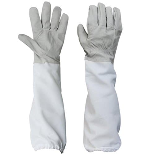 Yeefant 1 Pair Beekeeping Protective Gloves with Vented Long Sleeves,Grey and White,Total Length 19.68 Inch,Part of Skin Length 7.5 Inch,Palm Width 4.33 Inch,Middle Finger of Gloves Length 3.34 Inch